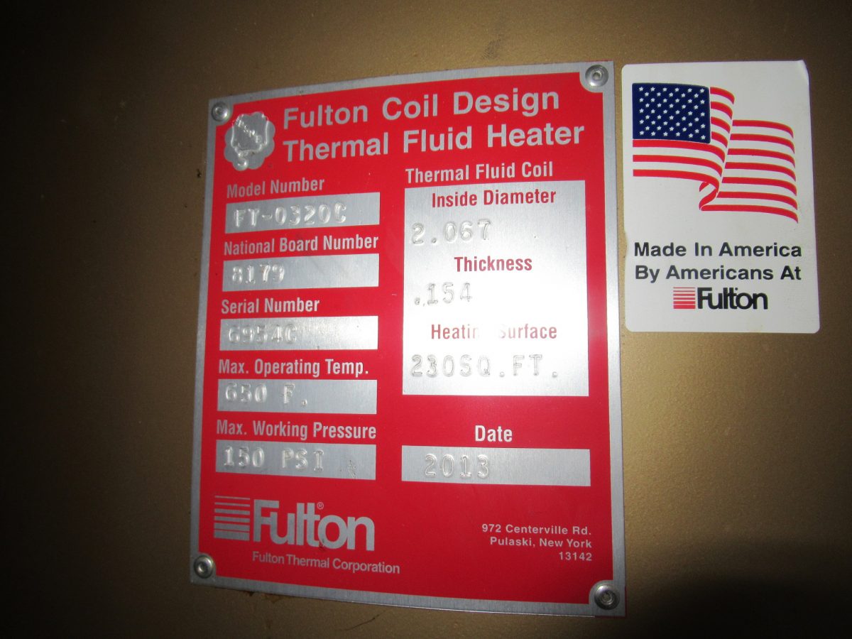 Fulton Coil Design Thermal Fluid Heater 2013 Year Southeastern Textile Machinery